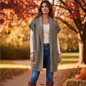 Women's Cozy Brown Open Knit Sleeveless Vest Jacket